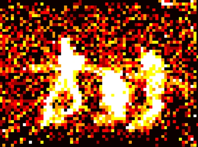 Token usage heatmap of the same three people; brighter tokens are processed by more layers.